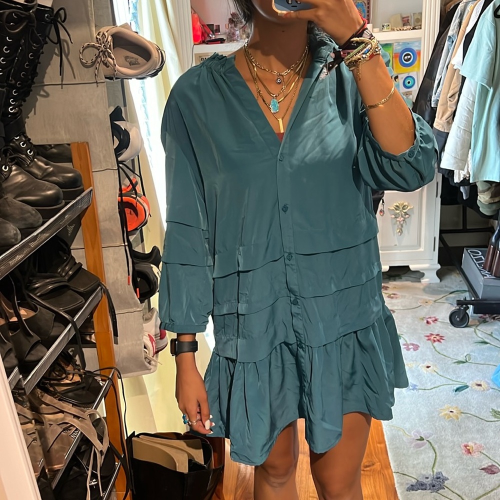 Zara teal flowy dress